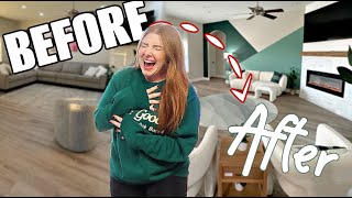 INSANE new house LIVING ROOM MAKEOVER  tour SHOCKING before amp after [upl. by Schoenburg576]