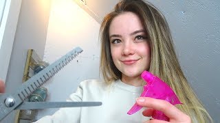 ASMR  MOST RELAXING Hair Wash amp Cut Fabric Sounds Spray Scissors Role Play [upl. by Alberto634]