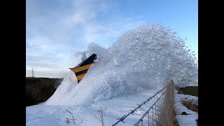 Class 37s clearing a snowdrift with independent snow ploughs at Huntly NE Scotland 16th Feb 2021 [upl. by Rawde]