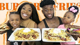 CHILI CHEESE FRIES WITH BURGERS  MUKBANG  HILARIOUS [upl. by Annaiviv]