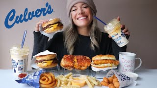 Culvers MUKBANG  ButterBurgers Onion Rings Cheese Curds Pumpkin Spice Shake and more [upl. by Erleena]